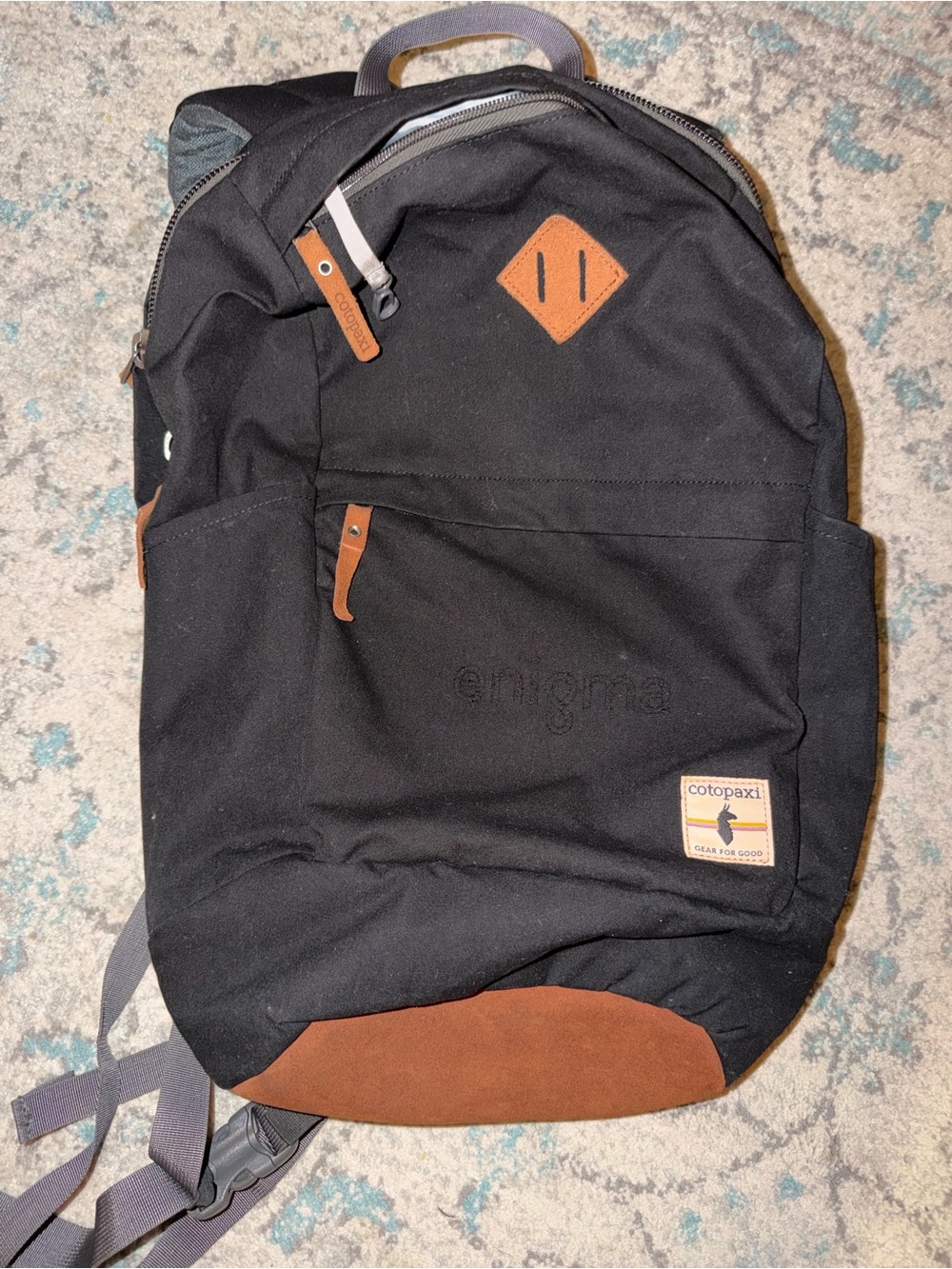 cotopaxi Black Kilimanjaro 20L Backpack w Brown Suede Accents *Monogram Removed*